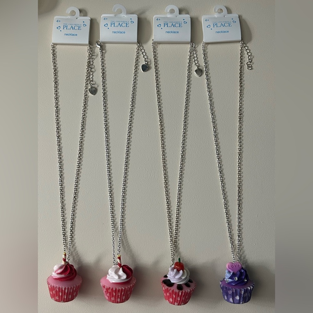 The Children's Place Silver Tone Pink & Purple Cupcake Pendant 4 Necklaces NWT
